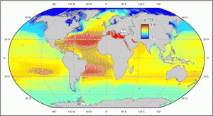Sea surface water oxygen isoscape. From Bowen (2010), after LeGrande and Schmidt (2006).
